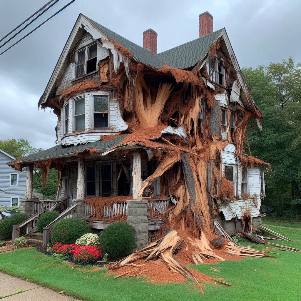 Signs Your Lawrence Home Needs a Tree Inspection Damaged tree on an Lawrence home showing signs of disease and decay
